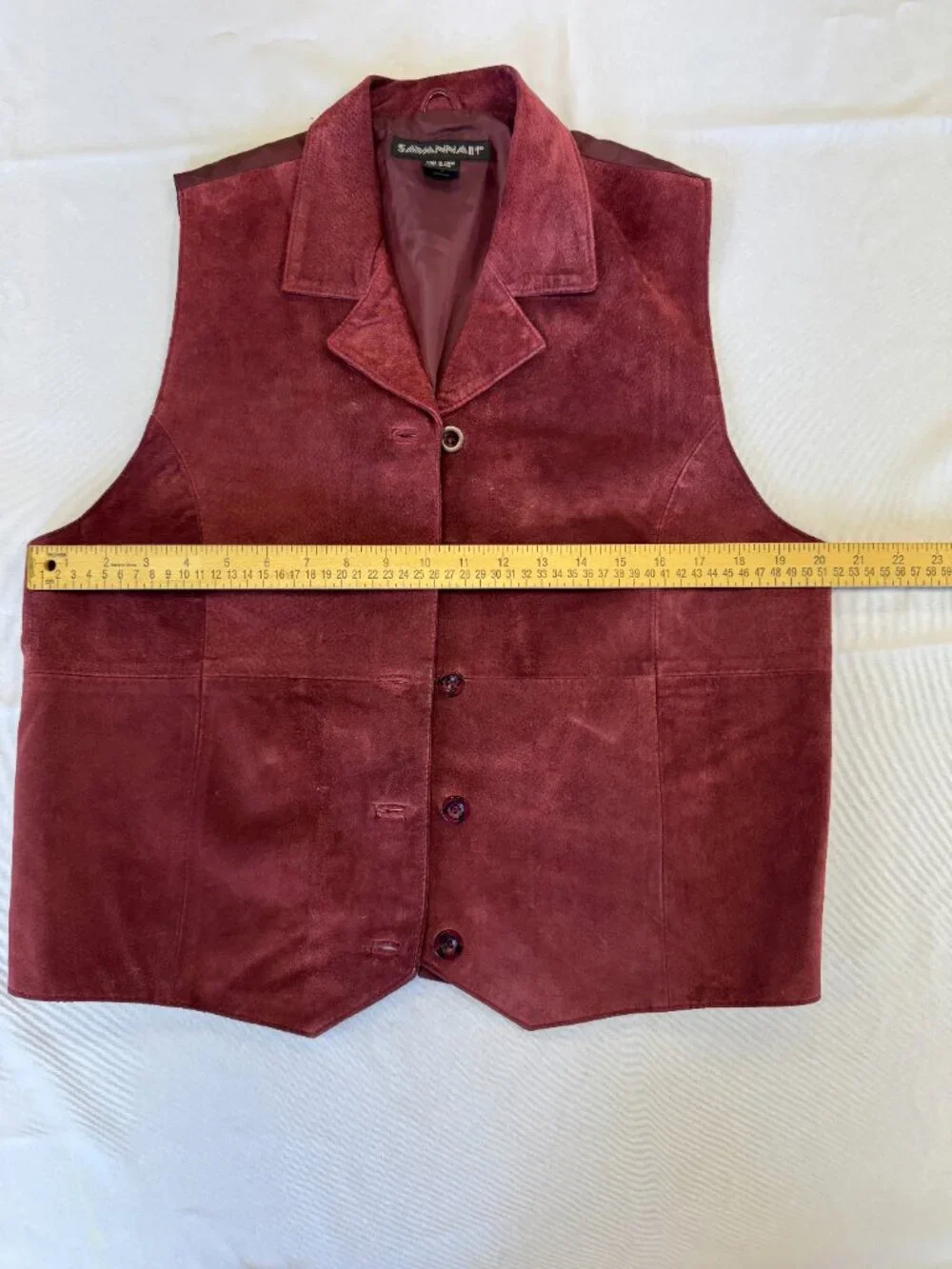 Savannah Suede Leather Burgandy Wine Vest Vintage Western Size L